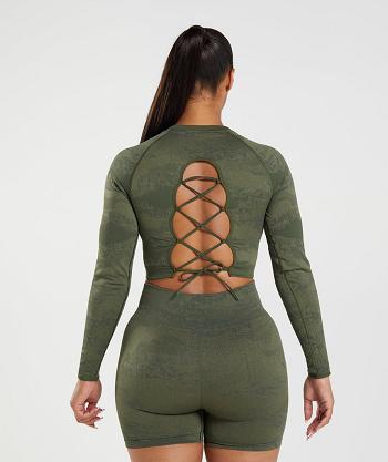 Corp Tops Gymshark Adapt Camo Seamless Encaje Up Back Mujer Verde Oliva Verde Oliva | CO 2462UZG